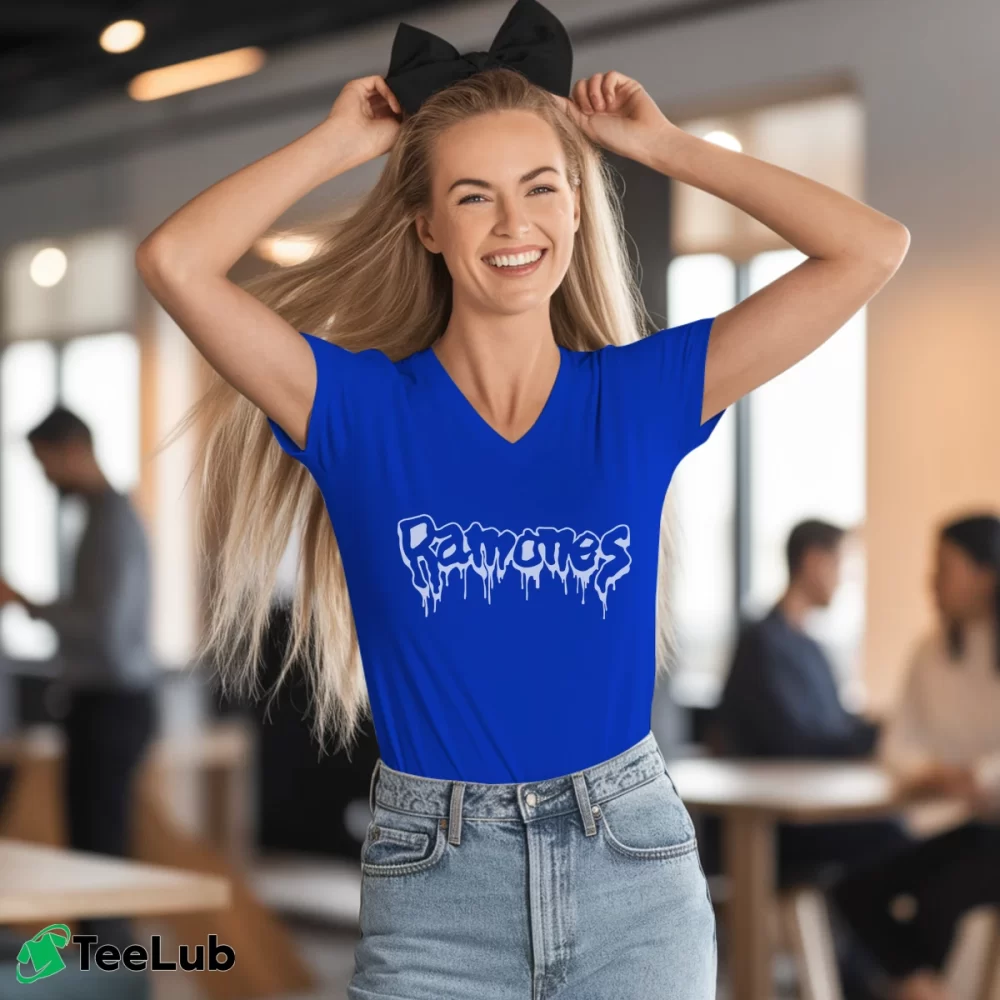 Women’s ramones logo classic punk band emblem V-Neck Tee in royal blue | Chic Neckline, Soft Texture
