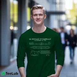 Men’s ss edmund fitzgerald blueprint great lakes freighter Long-Sleeve Shirt in forest green | Sleek, Lightweight, Year-Round Wear