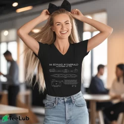 Women’s ss edmund fitzgerald blueprint great lakes freighter V-Neck Tee in black | Chic Neckline, Soft Texture